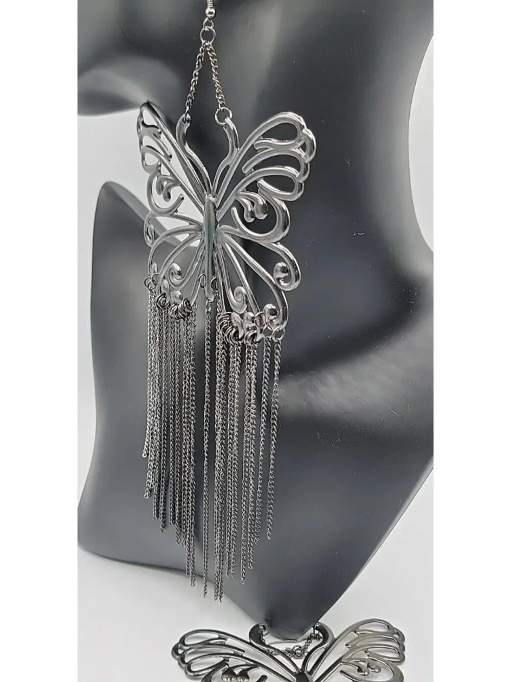 XXL Butterfly Runway Earrings Black Butterfly Tassel Statement Dangle Hooks 8"+ - Picture 6 of 10